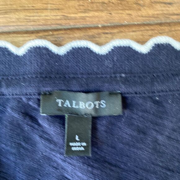 Talbots Nantucket Slub Side Tie Dress Womens Large Navy Nautical Preppy - Picture 7 of 10